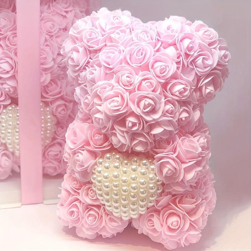 Product Introduction of Artificial Rose Bear, 1 Count Handmade Rose Bear with Box, Decorative Flower for Home Party Anniversary, Gift for Girlfriend, Mother, Decoration, Rosy Eternal Flowers, Roses Bouquet, Pink Flower 0