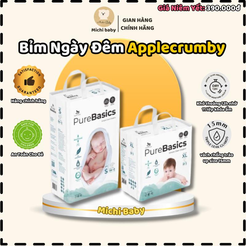 Ngày Đêm - Bỉm Ngày Đêm Applecrumby Purebasics Diapers Pull Ups Cho Bé S M L XL XXL tã bỉm siêu thấm hút- Michi Baby MC599