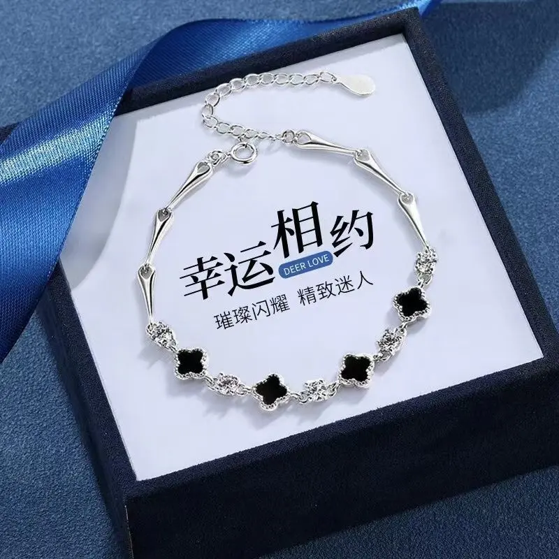 Vòng Tay Cỏ Bốn Lá, May Mắn, Dành Cho Phụ Nữ, Bạc Sterling S925, Phong Cách Hàn Quốc, Đơn Giản Và Dễ Phối Đồ Quà Tặng Cho Bạn Gái, Quà Sinh Nhật Bạn Gái, Hàng Mới Về