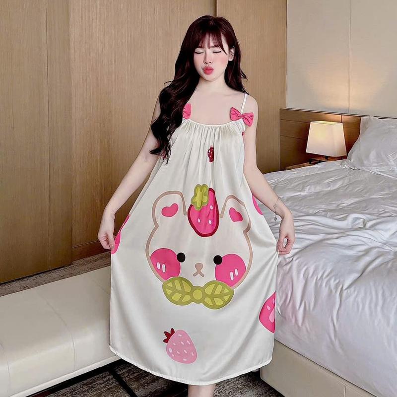 ĐẦM NGỦ LỤA LATIN ĐÍNH NƠ 2 DÂY DỄ THƯƠNG DÁNG DÀI Women Dress 2
