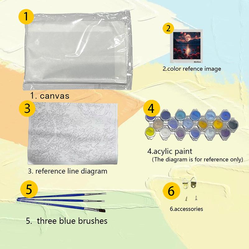 Product Introduction of Moon Landscape Pattern Oil Painting Kit without Frame, DIY Acrylic Paint Painting Kit by Numbers, DIY Painting Supplies for Beginner Adults 10