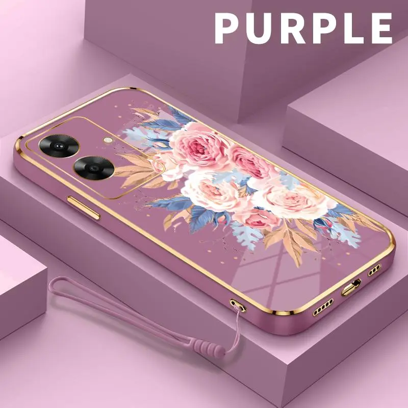 Casing Hp Realme Note 60 Narzo 50i 20 Pro 20A 30 5G 30A 50 50A Prime 50i 60 Pro N63 N53 N55 Q Q3 Q3i Q5 U1 V13 X XT Casing Silikon TPU Elektroplating Bunga Artistik Murah