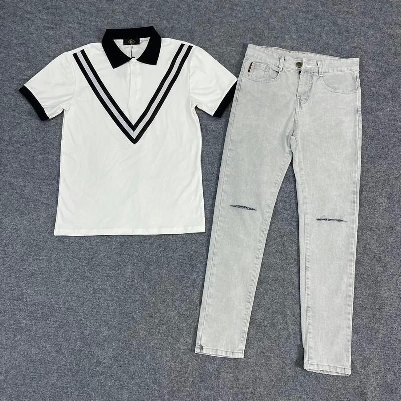 Combo áo Polo Trắng V Phối Quần Jean Nam 211