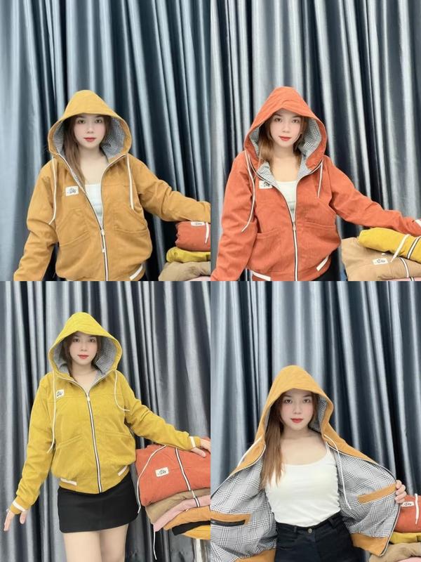 Áo Khoác Nữ Form Rộng - Áo Khoác Nhung Gân 2 Lớp , Lót Caro full size ML Dưới 80kg. Jacket Top