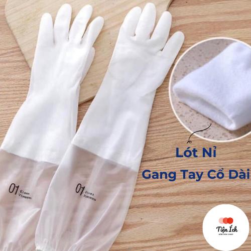 Combo 3 / 5 Đôi Găng Tay Cao Su Cổ Cao Lót Nỉ Lông, Có Chun Chống Tụt Rửa Bát Chống Nước Tiện Lợi