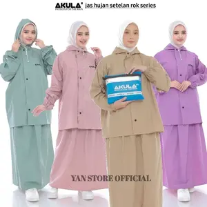 Jas Hujan AKULA Wanita Setelan Baju dan Rok Bahan PVC 0, 25 Tebal Kuat Elastis ANTI REMBES