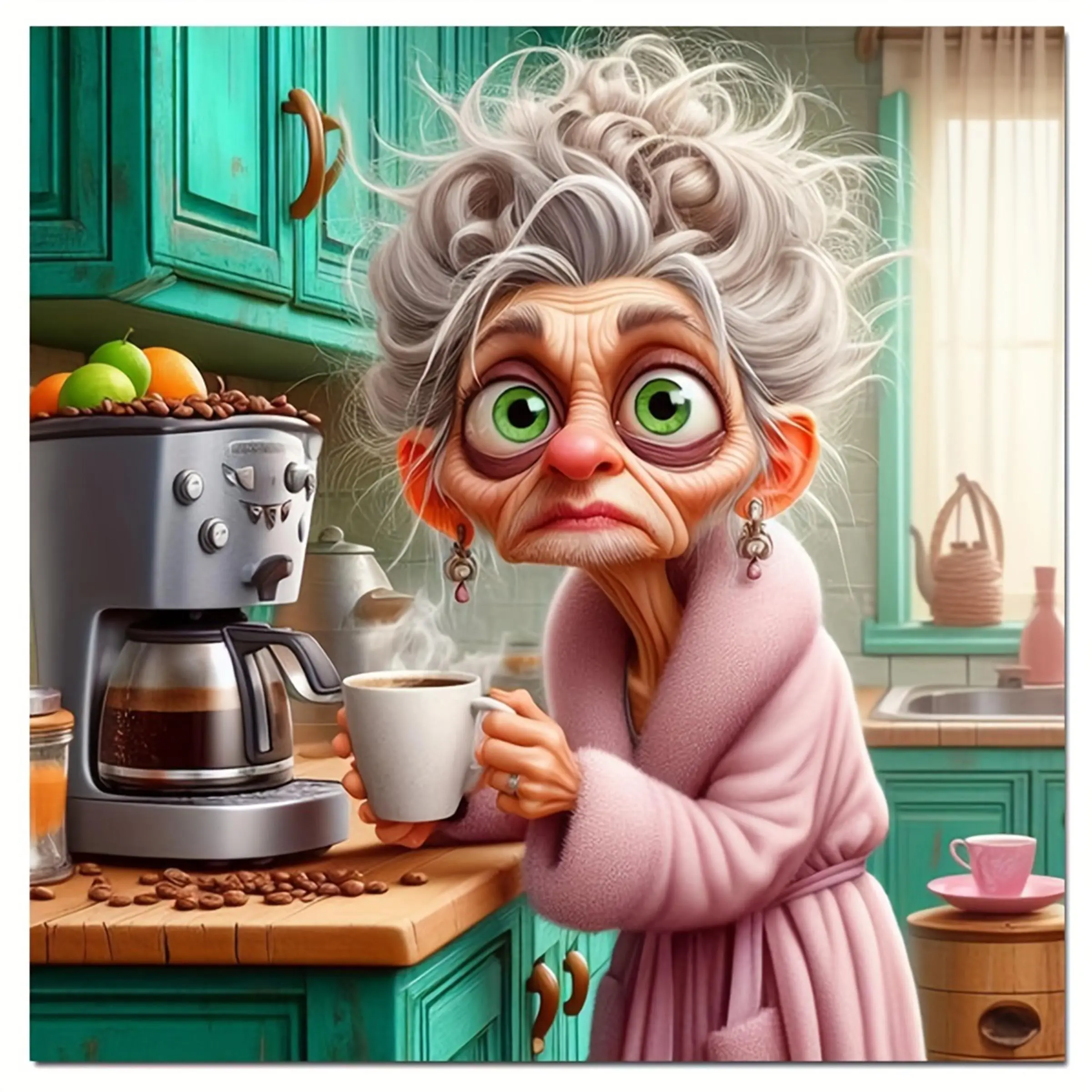 Cartoon Grandma Pattern DIY Diamond Arts Colorful Painting Kit without Frame, 5D DIY Cartoon Grandma Full Round Diamonds Embroidery Kit, Wall Art Decor for Home