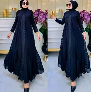 Gamis Abaya Turkey AzZahra Bordir Bunga Rantai Hitam Eksklusif  Mute Hitam Premium Kombinasi Ceruty Muslim Cantik Muslim Lembut Mewah Wanita Syari Dress Turki Remaja Lebaran Kondangan