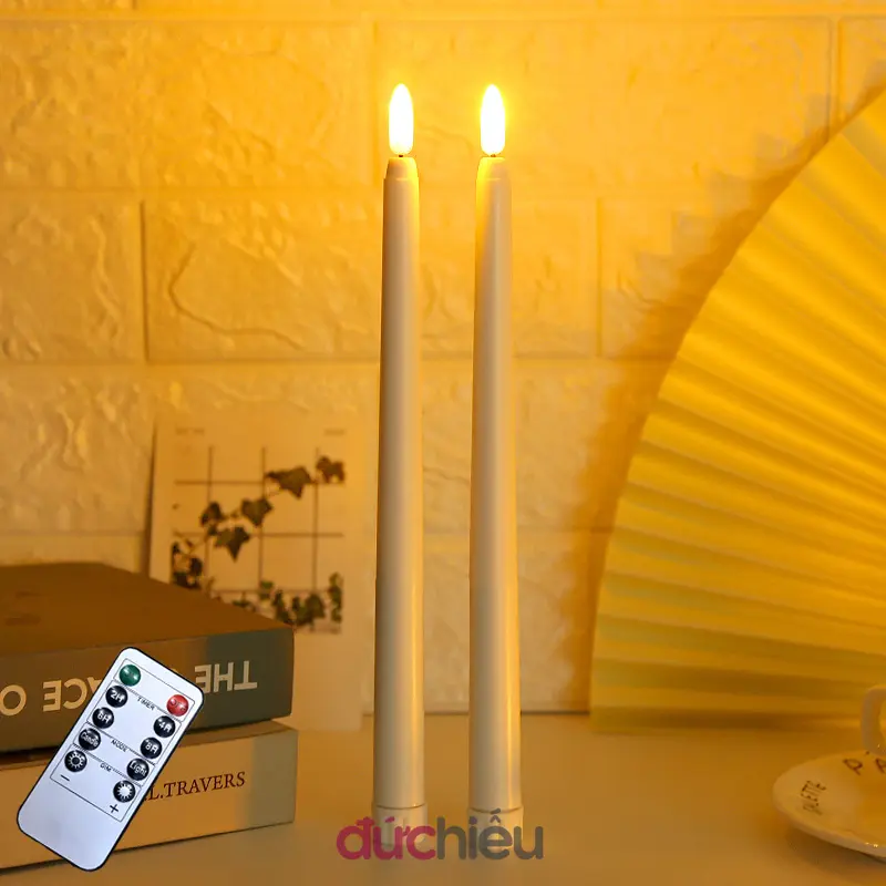 [ Mua 6 nến tặng kèm remote ]Que nến điện tử tim đèn như thật cao 28cm dùng pin trang trí decor đám cưới, cầu hôn, resort I Đức Hiếu Khang Shop