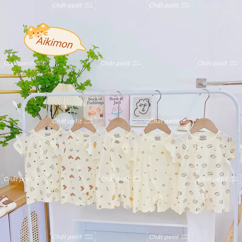 Áo liền quần ngắn tay, Jumpsuit cộc tay vải peptit mềm mát co giãn tốt cho bé trai bé gái sơ sinh từ 3-9kg BD01 1