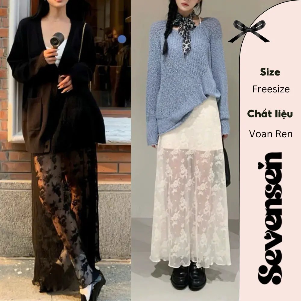 Chân Váy Ren Dáng Dài Trendy Hàn Quốc Siêu Xinh Tiểu Thư Đi Biển Sevensen - CVren105