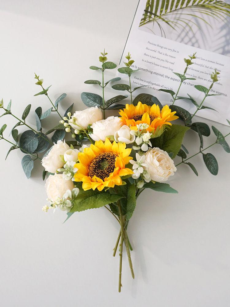 Product Introduction of [Hot sale in stores] Ins Style Sunflower Artificial Flowers Bouquet Home Decor Living Room Desktop Paper Bag Decoration Photo Props 20