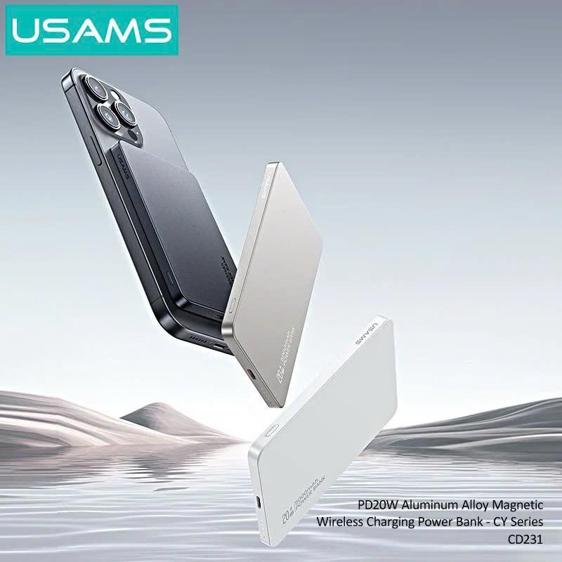 Pin Sạc Dự Phòng Không Dây Siêu Mỏng USAMS CD231 5000mAh 20W (15W Wireless Charging)