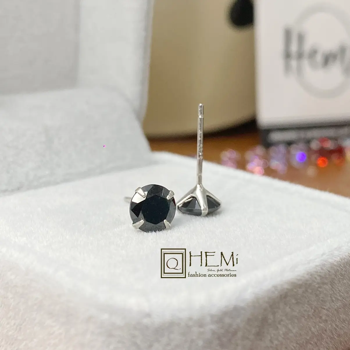 Khuyên Tai Bạc Nụ Đá đen | Bạc S925 | Size 3-4-5-6-8mm