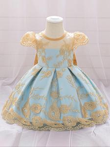 Girl's Floral Embroidery  Dress, Elegant A Line Dress for Party Performance Wedding Guest, Kids Clothes for All Seasons