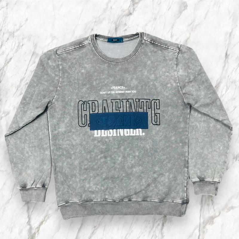 Shopvietanhq9 - Áo Sweater thun nam tay dài wash loang (2113) chất vải cotton co giãn bốn chiều, có in hoạ tiết, áo có hai màu Menswear Xám Dài Tay - Tết