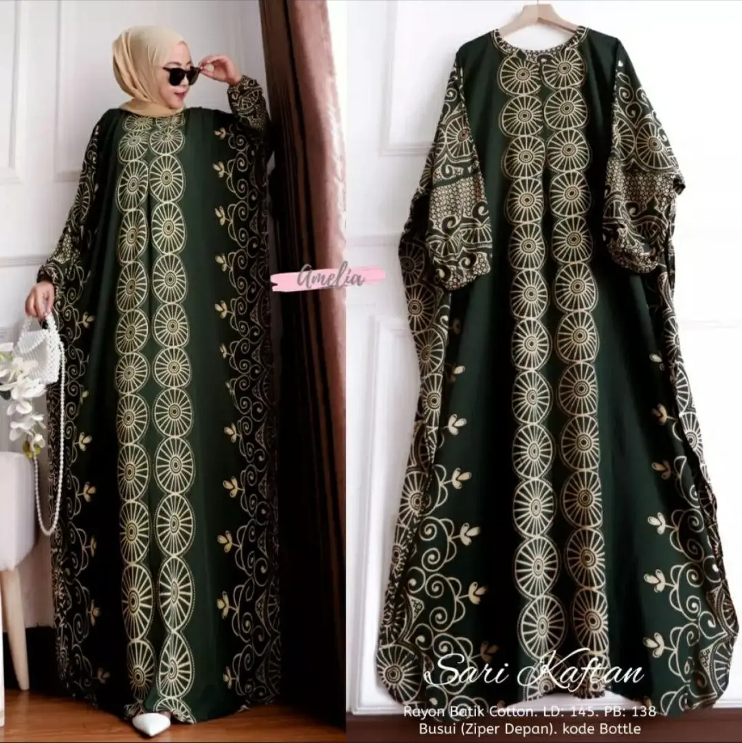Gamis Kaftan sari Super Jumbo Busui Friendly LD 170 Kain Rayon Tebal by dastantex motif muslim