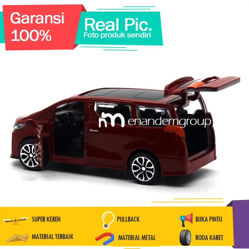 Diecast Mainan Mobil Miniatur Alphard Buka Pintu Route Besi Pullback 7