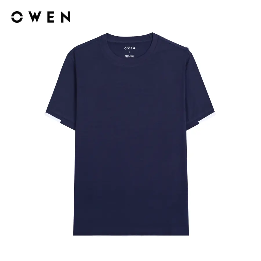 OWEN - Áo thun nam T Cổ Tròn Body Fit TSN232723 màu Navy chất liệu Cotton Modal  Hoạ tiết Trơn Menswear
