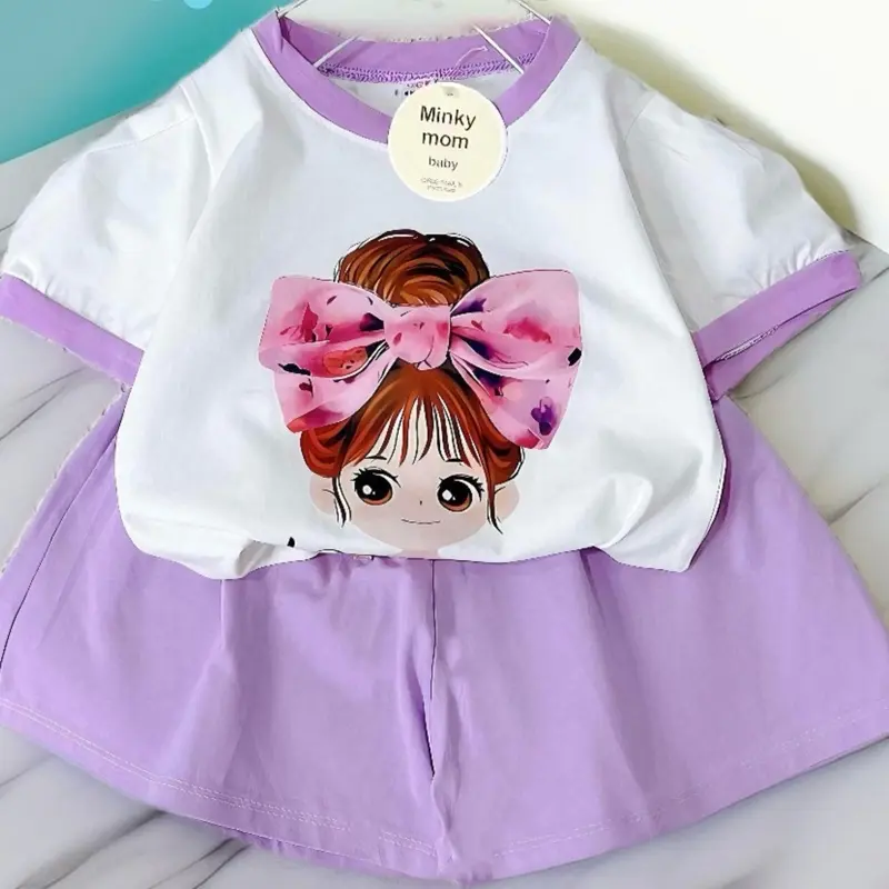 xinh gai Bộ cộc tay in hình BÚP BÊ Cô gái dễ thương cho bé gái .đồ mùa hè cho bé .vải cotton set chobe 6