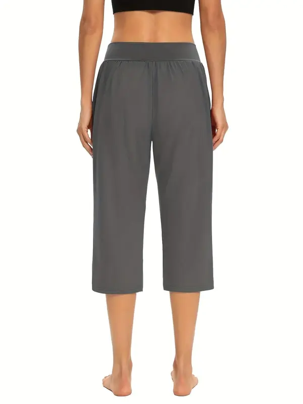 Women's Plain Ruched Pocket Capri Pants, Casual High Waist Trousers for Summer, Ladies Bottoms for Daily Wear 2