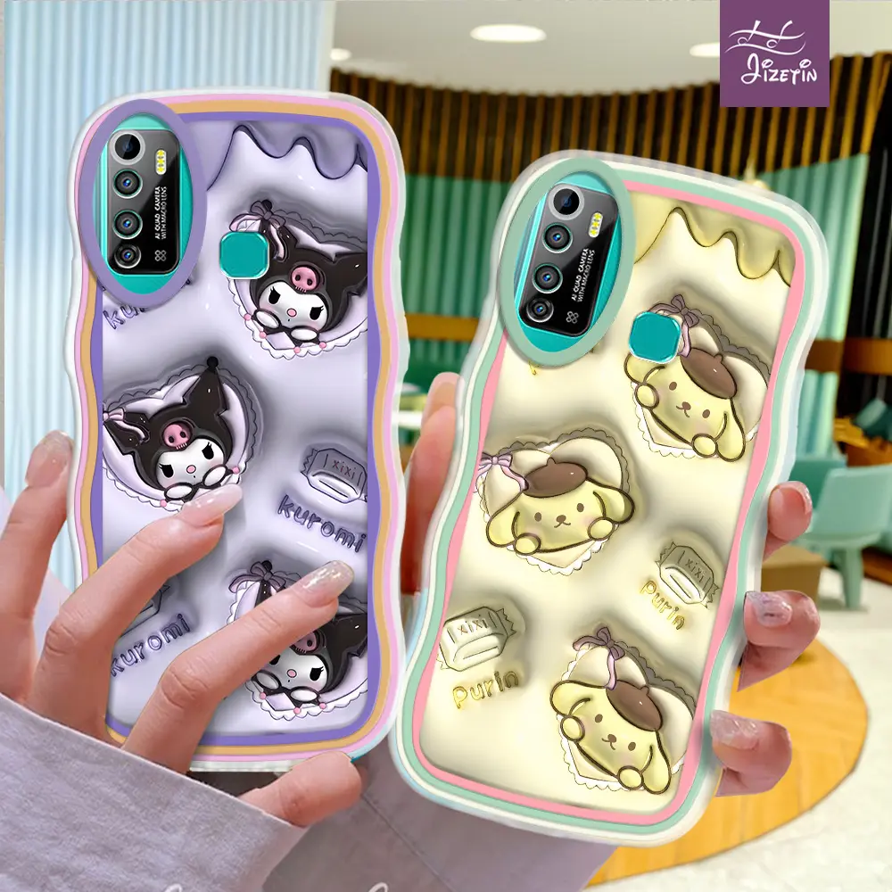 Kuromi dan Puding casing hp bentuk aneh untuk Infinix Hot 12/I/Play 11/S/NFC 10 Play 9 Play 8 Note 11 10 Pro 8 Smart 7 6 5 4 Zero 4G/5G soft case lucu cewek kece handphone ponsel plastic ph (c2x-2018)