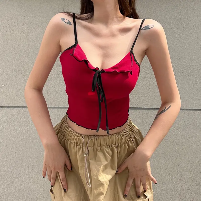 Women Camisole, Sleeveless Tops Tie-up PatchworkFit Summer Vest for Party Club