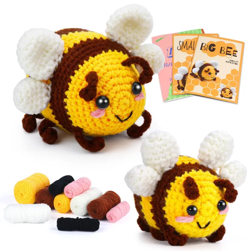 Bee Pattern Crochet Kit, 2 Counts Crochet Starter Kit with Step-by-Step Video Tutorials & Complete Accessories, Crochet Supplies for Beginners Adults DIY Craft Supplies 0