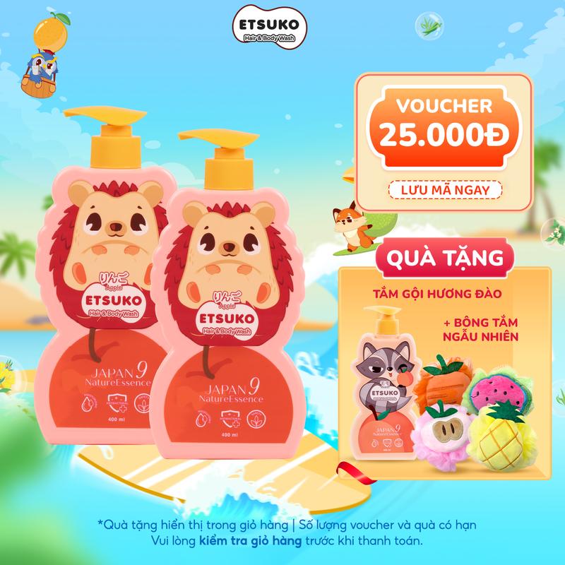 Combo Bảo Vệ 2 Sữa Tắm Gội Táo Fuji Nhật ETSUKO Tăng Cường Bảo Vệ Và Dưỡng Ẩm Cho Bé 400ml