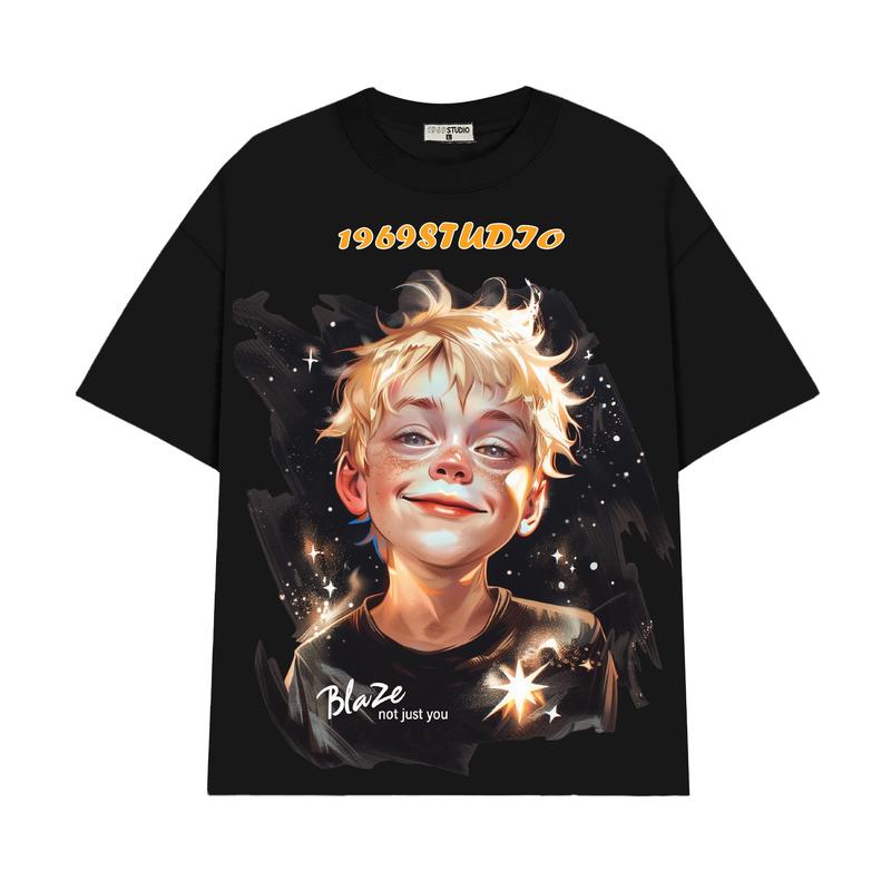 Áo Thun Form Rộng Menswear Nam Nữ Blaze 1969STUDIO In Lụa Chất Polyeste Top Cổ Tròn