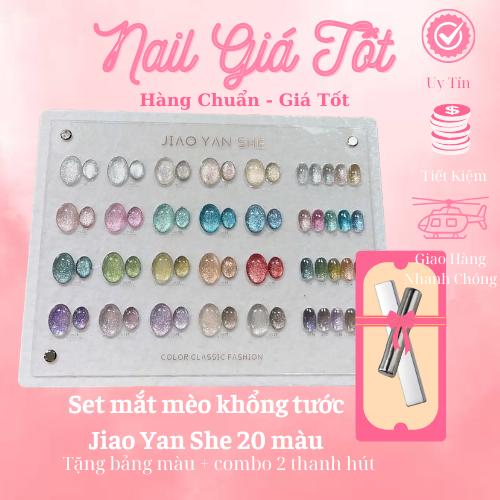 Set mắt mèo khổng tước JIAO YAN SHE - Set sơn mắt mèo 20 màu mix khổng tước cầu vồng siêu sáng ( tặng kèm bảng màu + combo 2 thanh hút ) [ Nail Giá Tốt ]