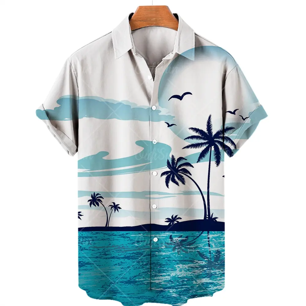Hawaiian Shirts for Men's Summer Short Shirt Male Top Coconut Tree 3d Print Blouses Fashion Sleeve Beach Men Clothing Streetwear