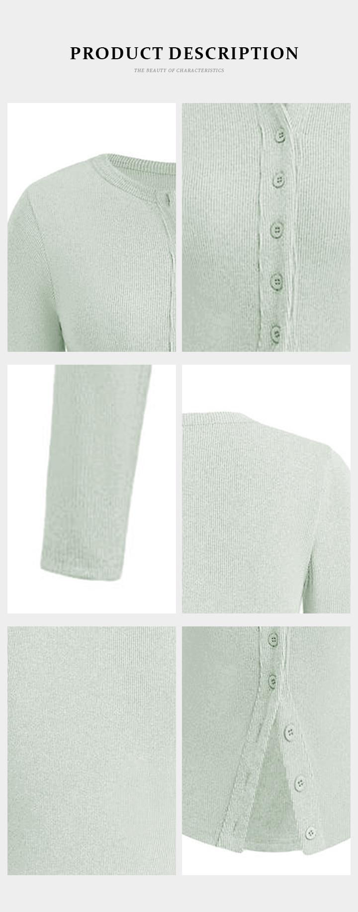 Product Introduction of KatchMe Women's Minimalist Solid Color Button Front Ribbed Cardigan, Cozy Casual Long Sleeve Round Neck Knitwear, Basic Comfort Crewneck Womenswear 4