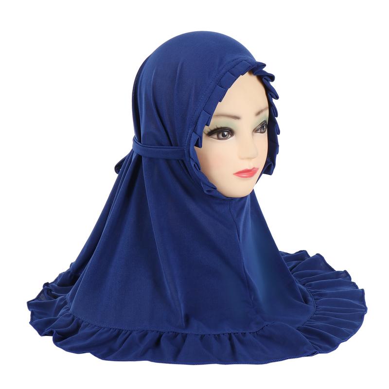 Product Introduction of Hat with Pleated Hem, Ruffled Edges, Lace Trim, Little Girl Children's Headscarf, Malay Scarf H364 11