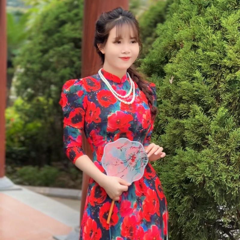 Áo dài lụa nhật mẫu mới Mã T3 Nữ - Hàng chính hãng - Women/ Cổ tròn tay bồng trẻ trung hàng đẹp 1