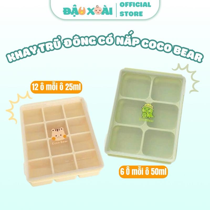 Khay trữ đông chia ô Coco Bear khay silicone nắp nhựa có sticker xinh xắn trữ đông đồ ăn dặm cho bé