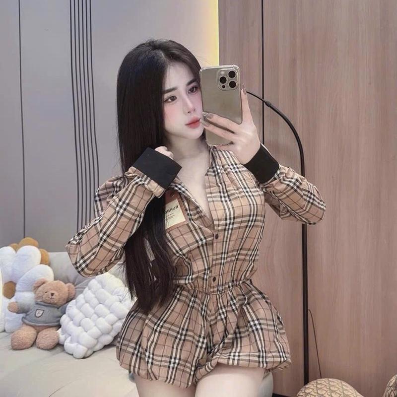 Jumpsuit đùi bí tay dài caro 2