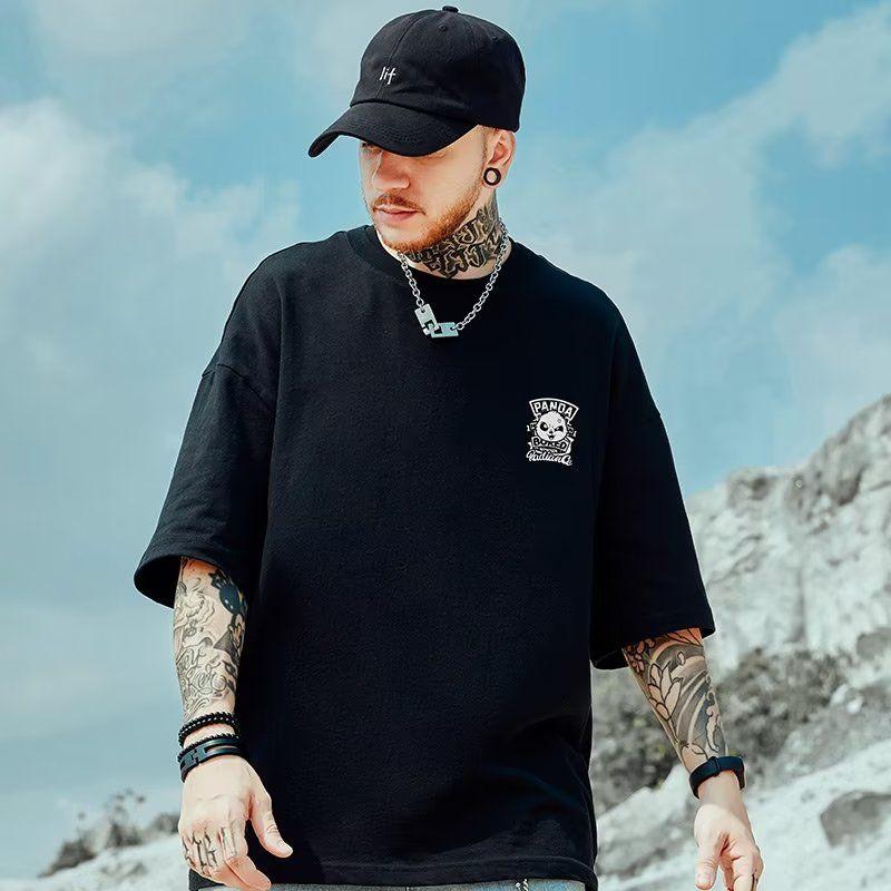 [Popular Print] New Chinese Style Panda Fat Man Trendy Ins Short Sleeve T-Shirt Loose Fit Summer Plus Size Five-Quarter Sleeve Chinese Style 2