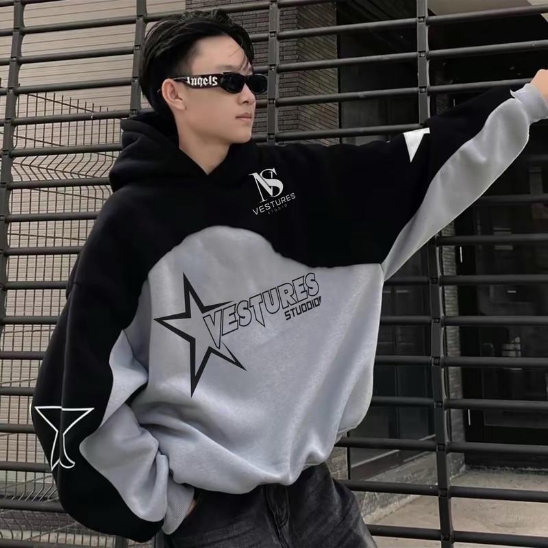 Áo Hoodie Nỉ Bông Rộng Nam Nữ In Hình Ngôi Sao dưới 1m65 Unisex (NS)