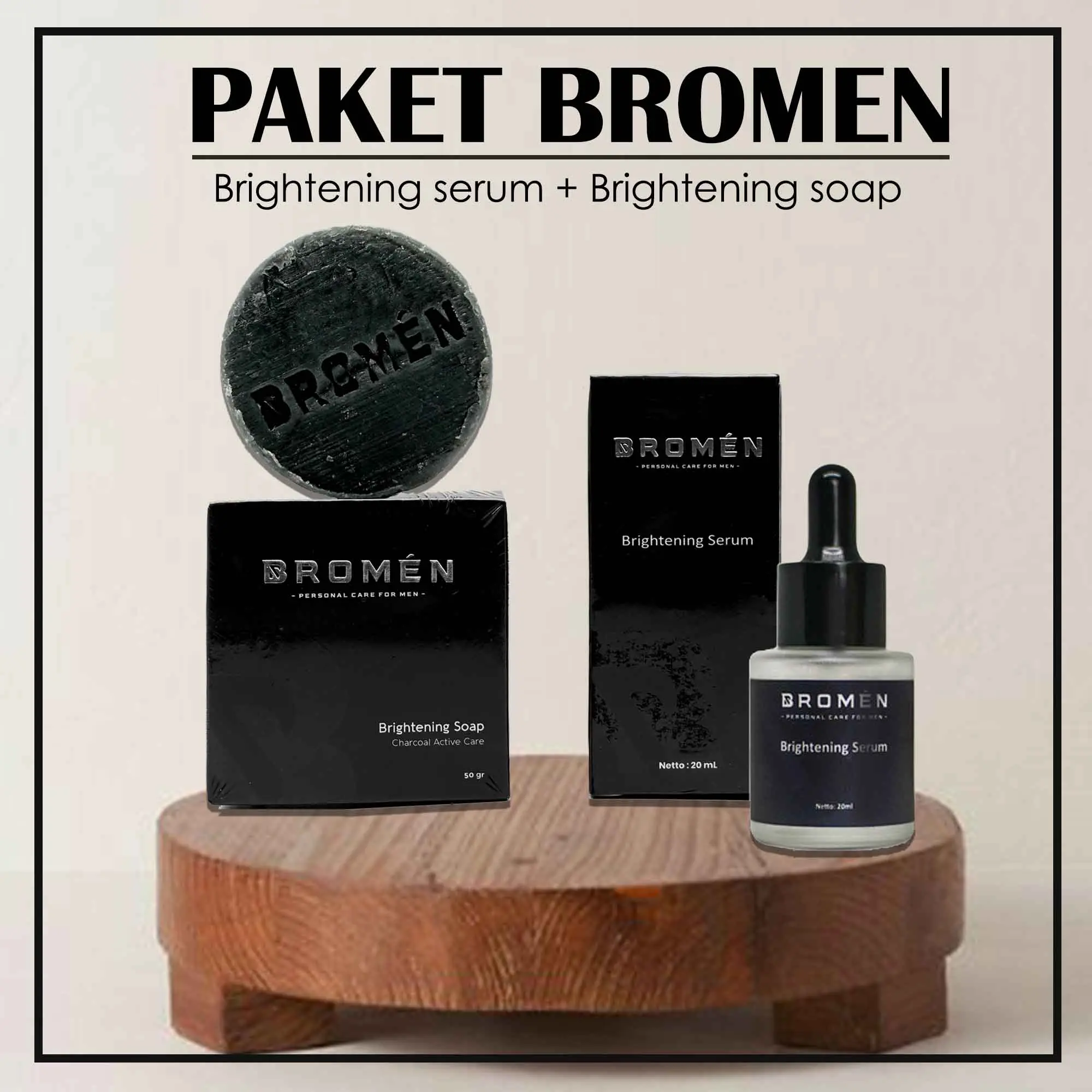 Bromen Paket Sabun Dan Serum Mencerahkan Wajah Berjerawat Bruntusan Cowok Kusam