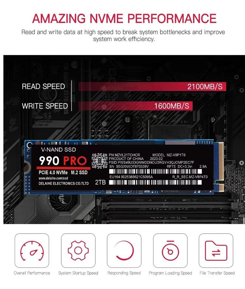 Product Introduction of ฮาร์ดดิสก์แบบแข็ง M.2 SSD, 990pro, สก์ท็อปโน้ตบุ๊ก, สก์ท็อปฮาร์ดดิสก์ความเร็วสูงสากล, 4tb1tb2tb 4