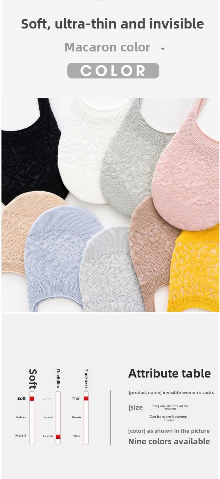 Product Introduction of Wholesale Solid Color No-Show Socks for Women |   Breathable Mesh Invisible Liner Socks |   Non-Slip Lace Boat Socks Perfect for Spring . Summer! 4