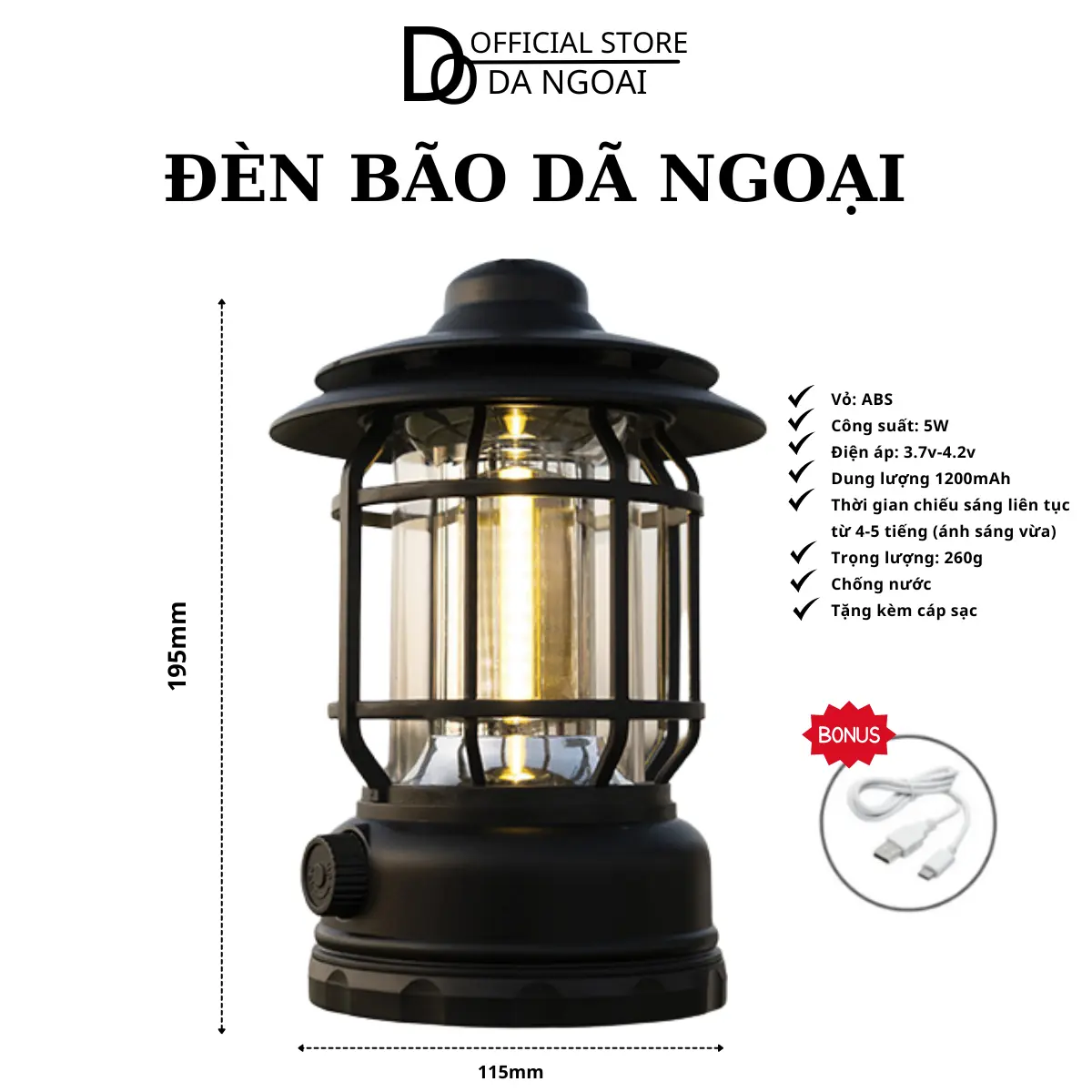 Đèn Cắm Trại Dã Ngoại, Đèn Bão Cám Trại,  Du lịch, Trang Trí Trong Phòng, Dùng Pin Sạc USB Tích Điện 18650mAh Thương Hiệu Tmountain, Ánh Sáng Vàng Không Gây Chói Mắt - DCP10 Nam