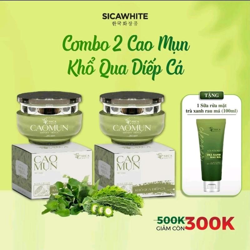 combo 2 cao mụn khổ qua diếp cá sica white tặng sữa rửa mặt  Cho Da Mụn Skincare Chăm Sóc Da Giảm Mụn drceutics chấm mụn Chăm sóc da mụn Chất chống oxy hóa Trà Làm Đẹp Da Women Nữ Tea