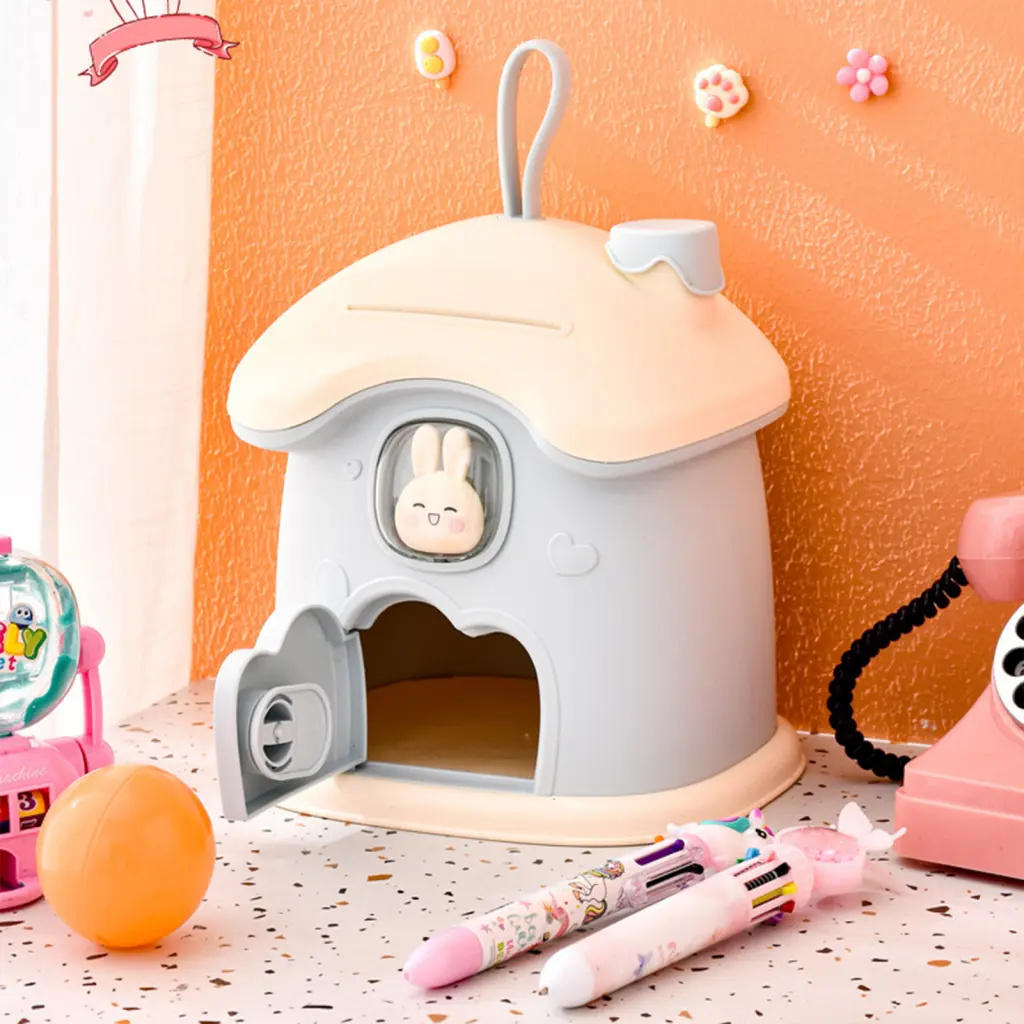 Xunyanb Saving Money Box Mushroom House Fall-resistant Cartoon Money Saving Storage Box Large Capacity Birthday Gift
