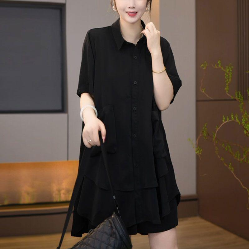 Product Introduction of Bộ Đồ Hai Mảnh Cho Nữ, Thời Trang Mới Mùa Hè 2024, Ngoại Cỡ, Dáng Rộng Rãi Và Mỏng, Áo ngắn Tay Sọc, Quần Đùi Ống Rộng 9