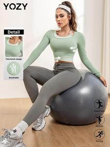 YOZY-GOOO Women's Colorblock 2 in 1 Sports Tee, Casual Asymmetrical Long Sleeve T-shirt for Yoga Gym Workout, Ladies Sportswear for Spring & Fall