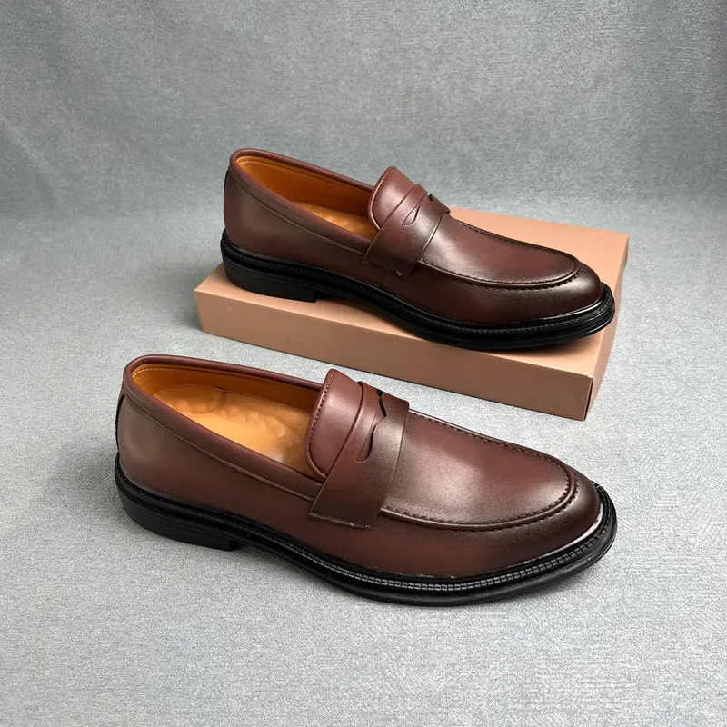 MẪU V3 - Giày Da Penny Loafer Trơn ,Đế tăng chiều cao 4,5cm,Giay Đủ size 37-44-Giày Tăng Chiều Cao Nam Nhung Shoes 2