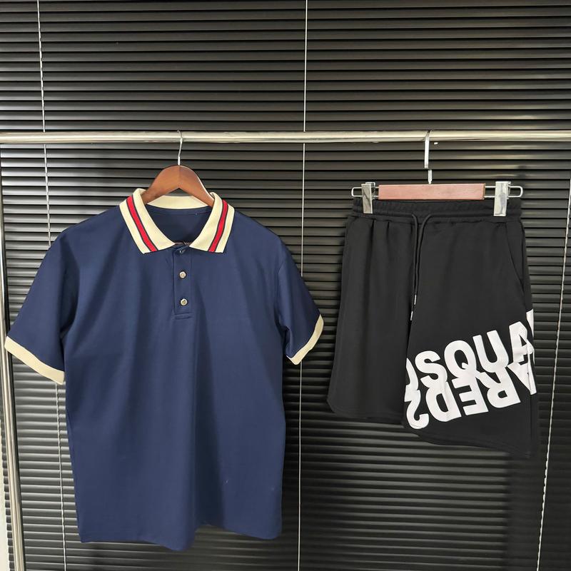 Bộ Quần Áo Polo Cổ Dệt 2 Màu Xanh Than, Đen Chất Vải Gai Thoáng Mát Nam Menswear