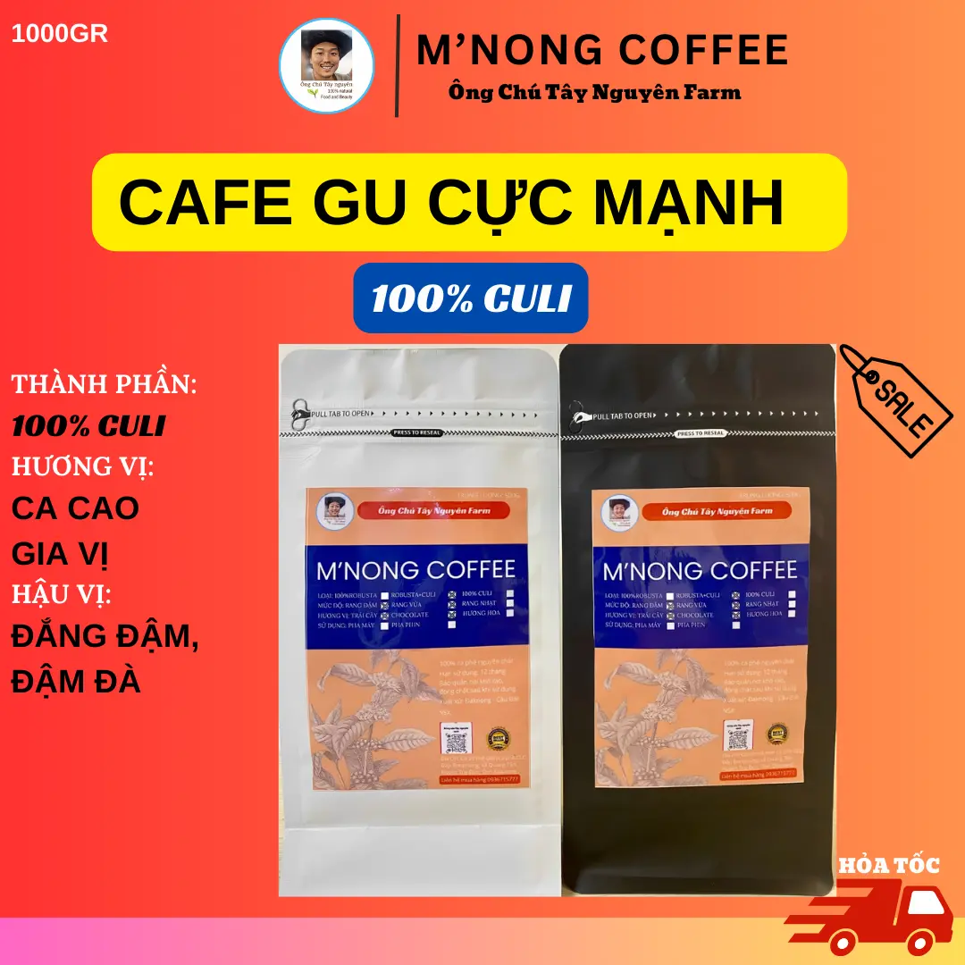 DÒNG 9. 100% CULI GU CỰC MẠNH THƠM NGUYÊN CHẤT KHÔNG ĐƯỜNG M'NONG COFFEE/ ÔNG CHÚ TÂY NGUYÊN FARM Cafe Cà Phê